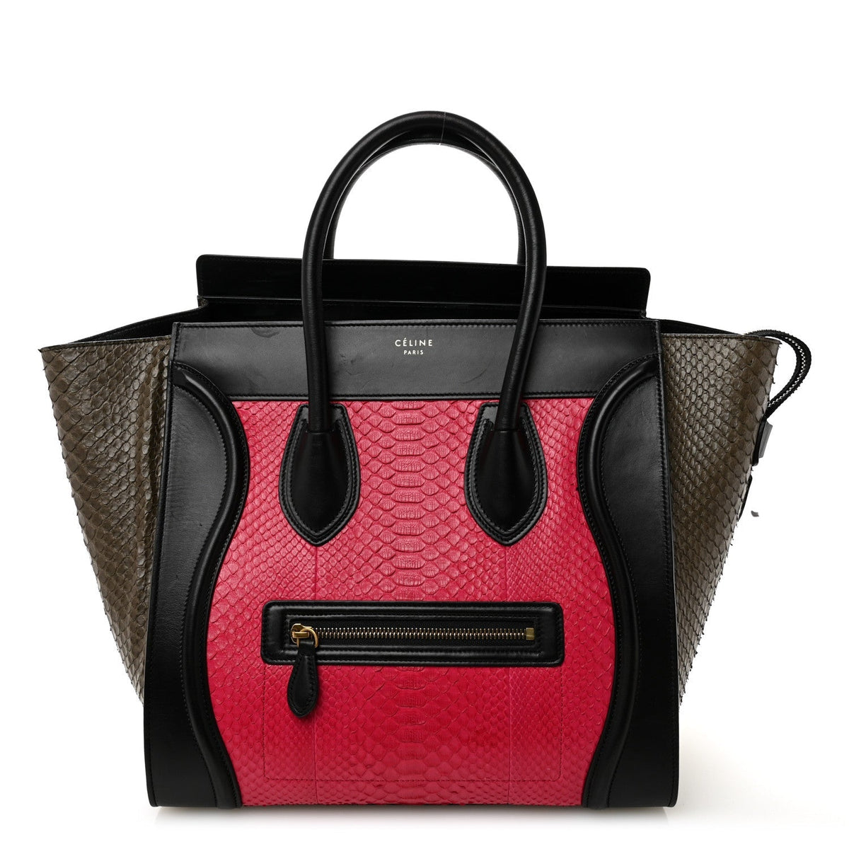 Snakeskin Smooth Calfskin Mini Tri-Color Luggage Fuchsia