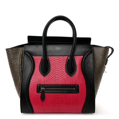 Snakeskin Smooth Calfskin Mini Tri-Color Luggage Fuchsia
