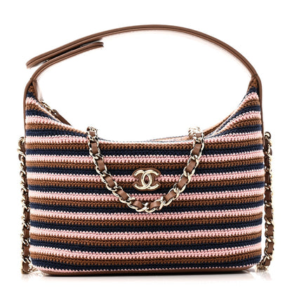 Crochet Lambskin Coco Crochet Hobo Clutch With Chain Brown Pink Navy