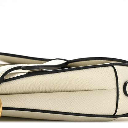 Grained Calfskin Mini Saddle Bag White