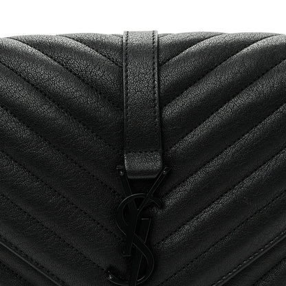 Sheepskin Matelasse Chevron Monogram Monochrome Medium College Bag Black