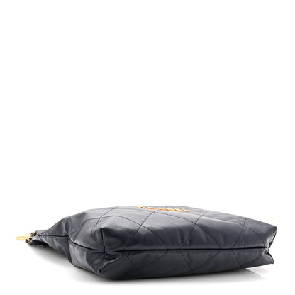 Shiny Calfskin Quilted Chanel 22 Navy Blue