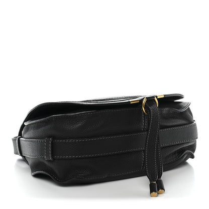 Calfskin Medium Marcie Round Crossbody Bag Black