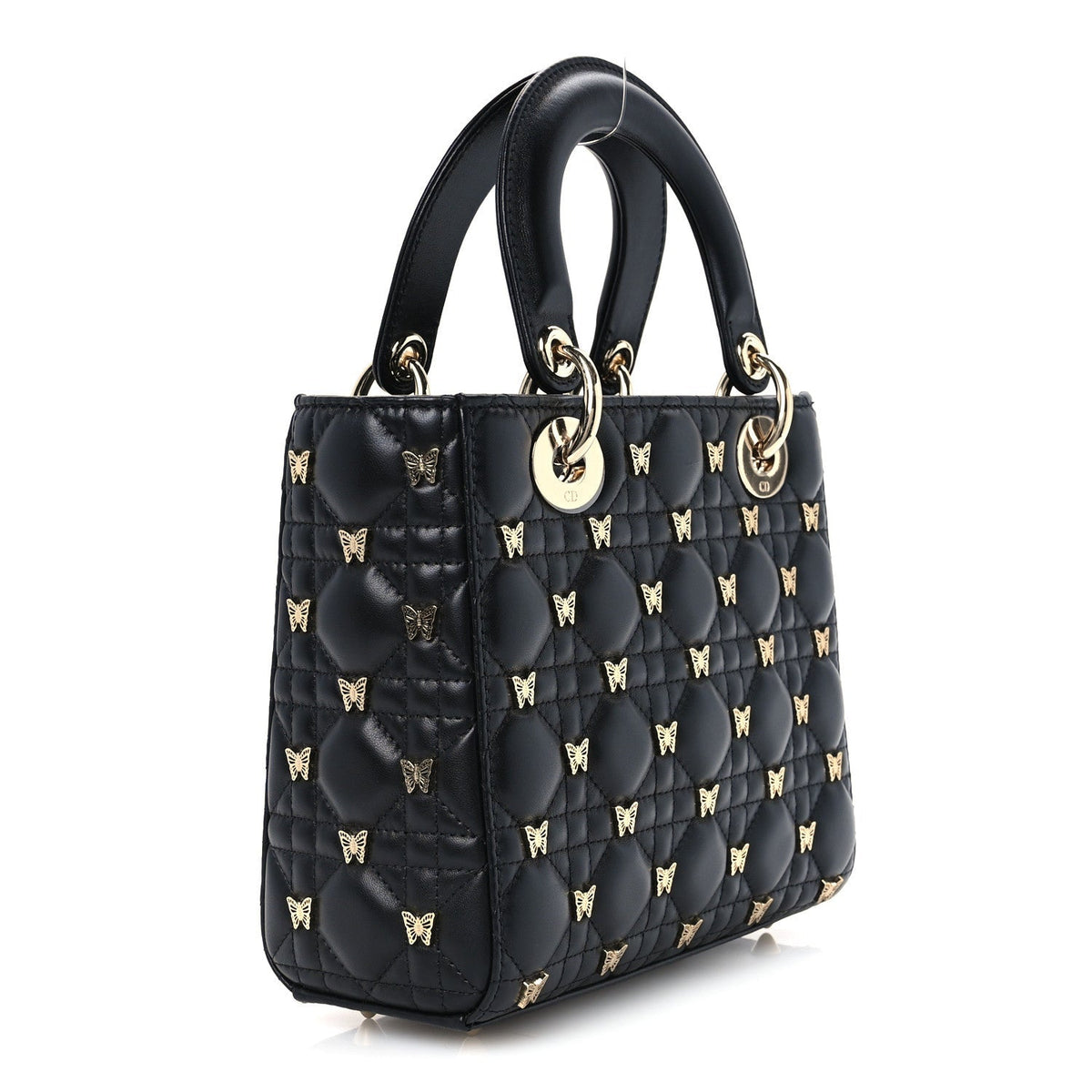 Lambskin Cannage Butterfly Studs Small Lady Dior Black