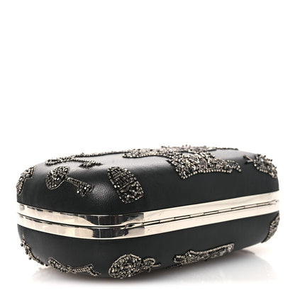 Nappa Crystal Embroidered Mushroom Box Clutch Black