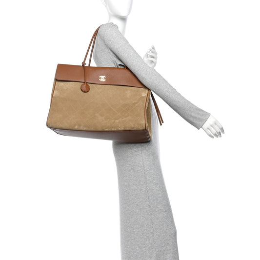 Grained Calfskin Suede Large Urban Essentials Shopping Bag Dark Beige Camel