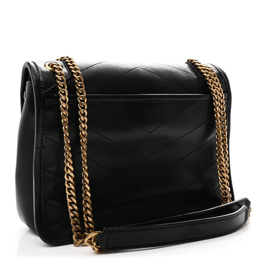 Lambskin Matelasse Monogram Baby Niki Chain Satchel Black