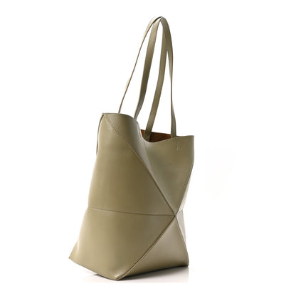 Shiny Calfskin Medium Puzzle Fold Tote Dark Khaki