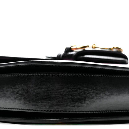 Textured Calfskin Geometric Print Horsebit 1955 Shoulder Bag Black Multicolor