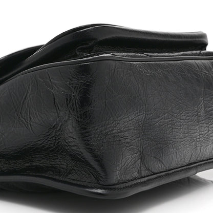 Crinkled Calfskin Matelasse Monogram Medium Niki Chain Satchel Black