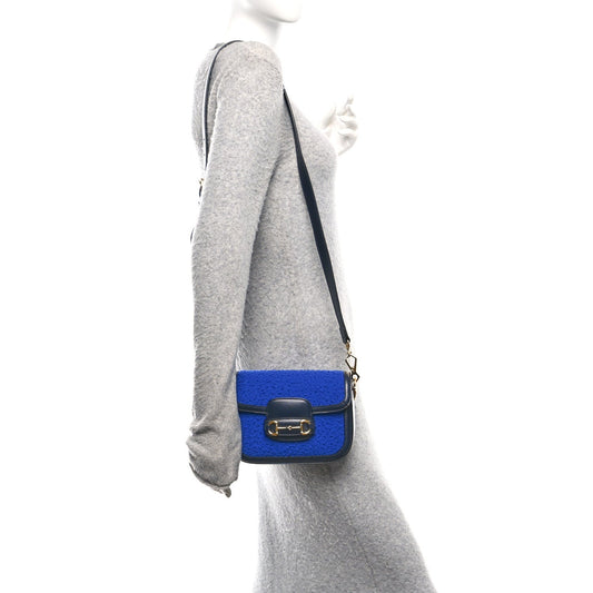 Casy Wool Azalea Calfskin Mini Horsebit 1955 Shoulder Bag Blue China