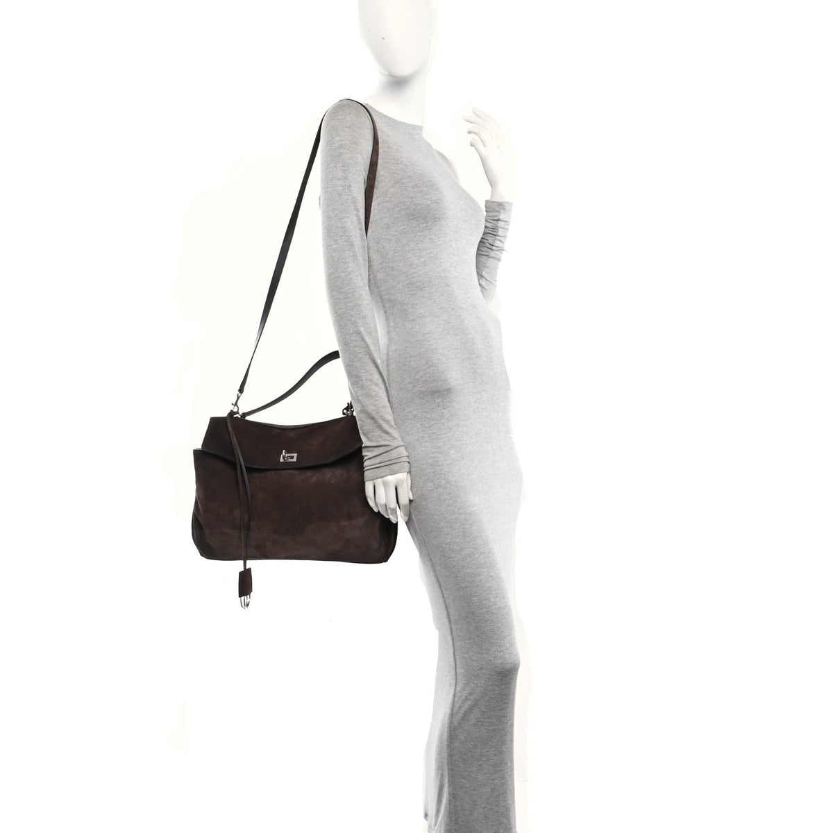 Waxed Suede Calfskin Medium Rodeo Top Handle Handbag Light Espresso