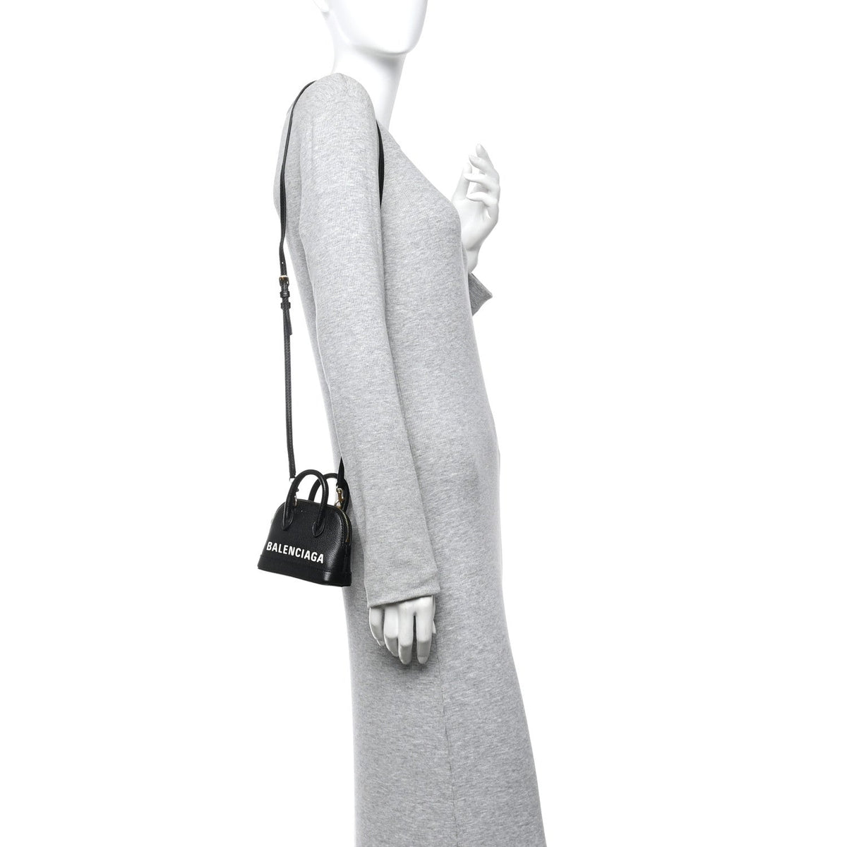 Grained Calfskin Logo Mini Ville Top Handle Bag Black White