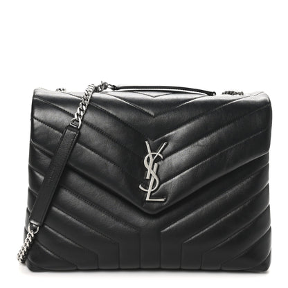 Calfskin Y Quilted Monogram Medium Loulou Chain Satchel Black