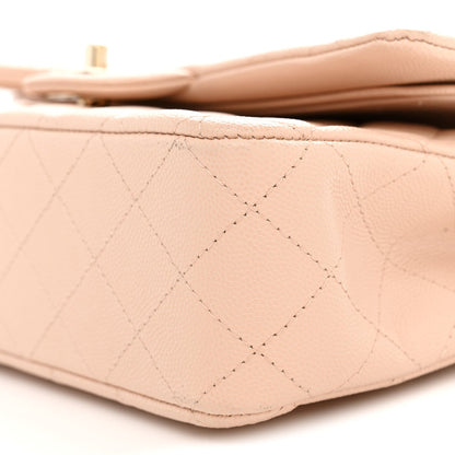 Caviar Quilted Medium Double Flap Light Beige