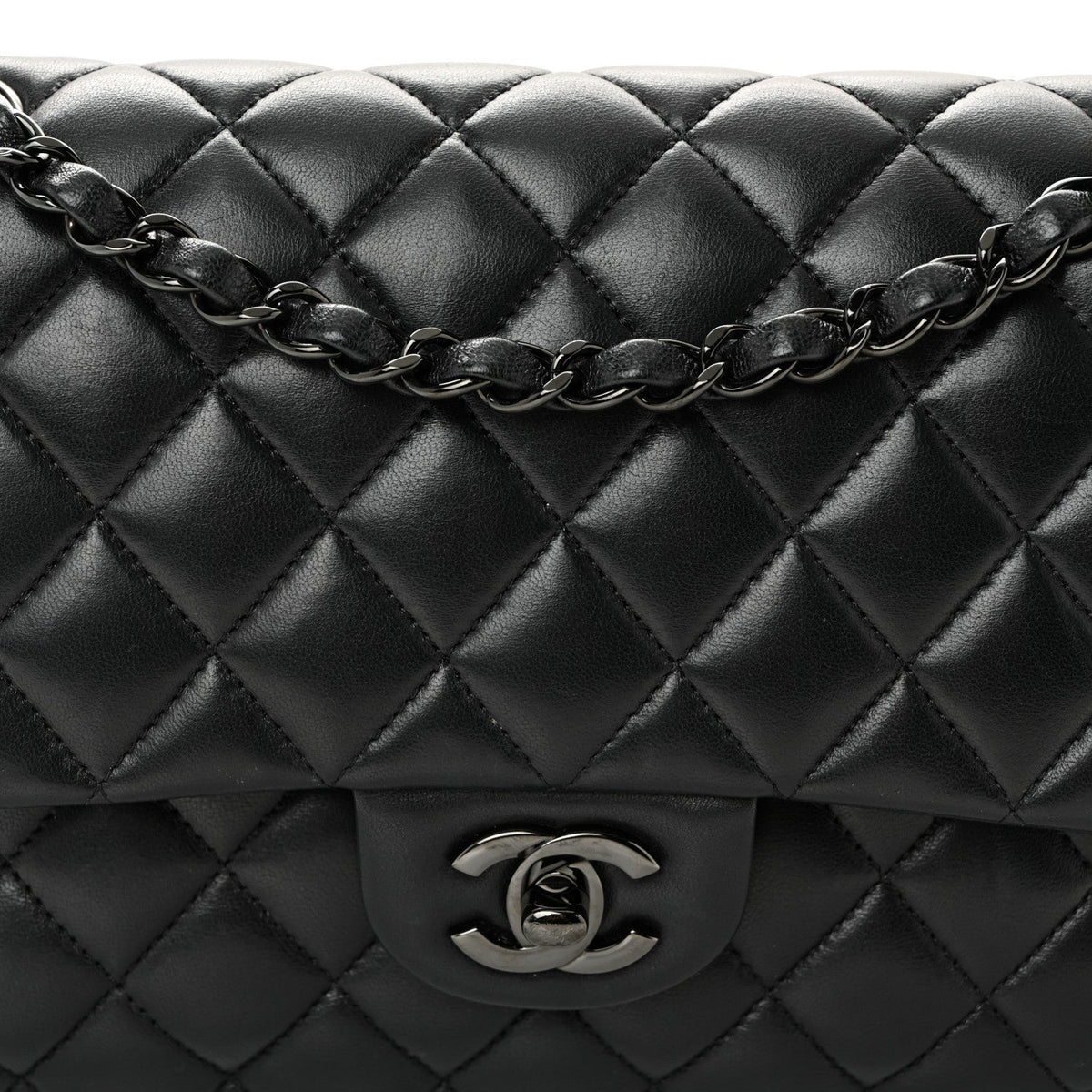 Lambskin Quilted Medium Double Flap So Black