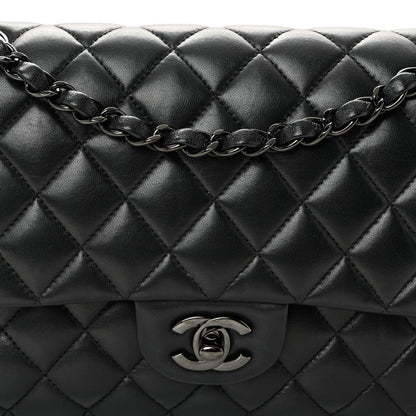 Lambskin Quilted Medium Double Flap So Black