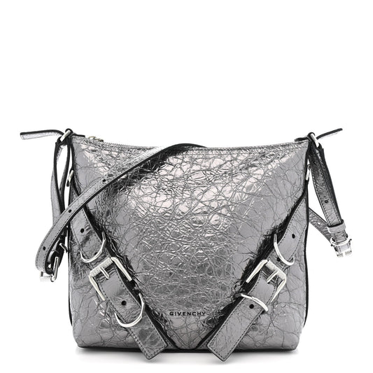 Metallic Calfskin Small Voyou Bag Silver