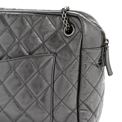 Metallic Aged Calfskin Quilted Large Reissue Camera Case Silver