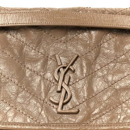 Crinkled Calfskin Matelasse Monogram Medium Niki Chain Satchel Light Taupe