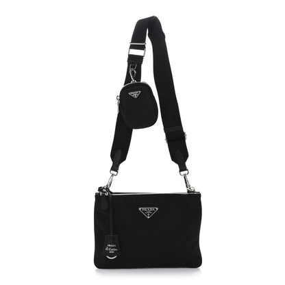 Re-Nylon Saffiano Re-Edition 2000 Double Zip Crossbody Bag Black