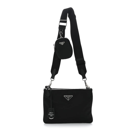 Re-Nylon Saffiano Re-Edition 2000 Double Zip Crossbody Bag Black