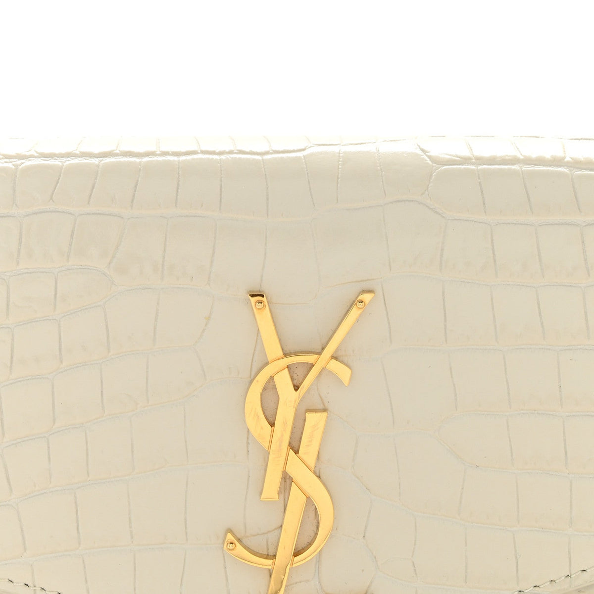Calfskin Crocodile Embossed Monogram Uptown Chain Wallet Crema Soft
