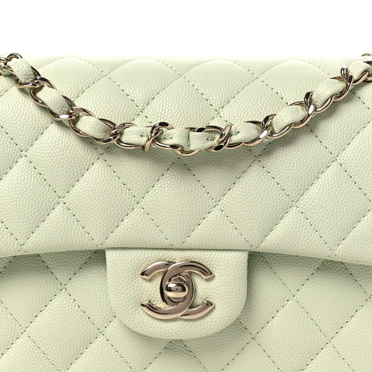 Caviar Quilted Small Double Flap Light Green
