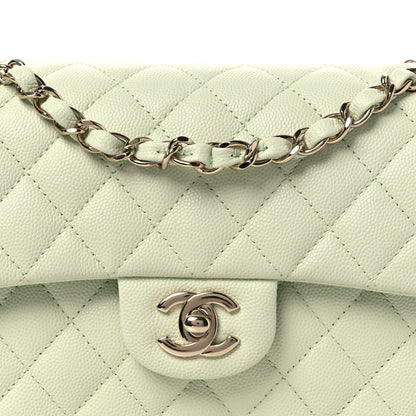 Caviar Quilted Small Double Flap Light Green