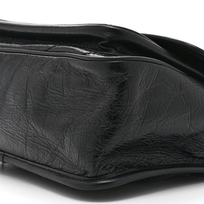 Crinkled Calfskin Matelasse Monogram Medium Niki Chain Satchel Black
