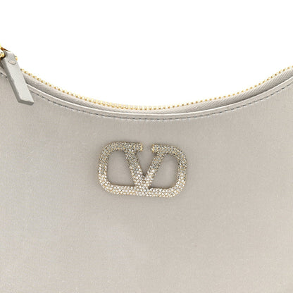 Satin Mini Crystal Vlogo Hobo Bag Silver