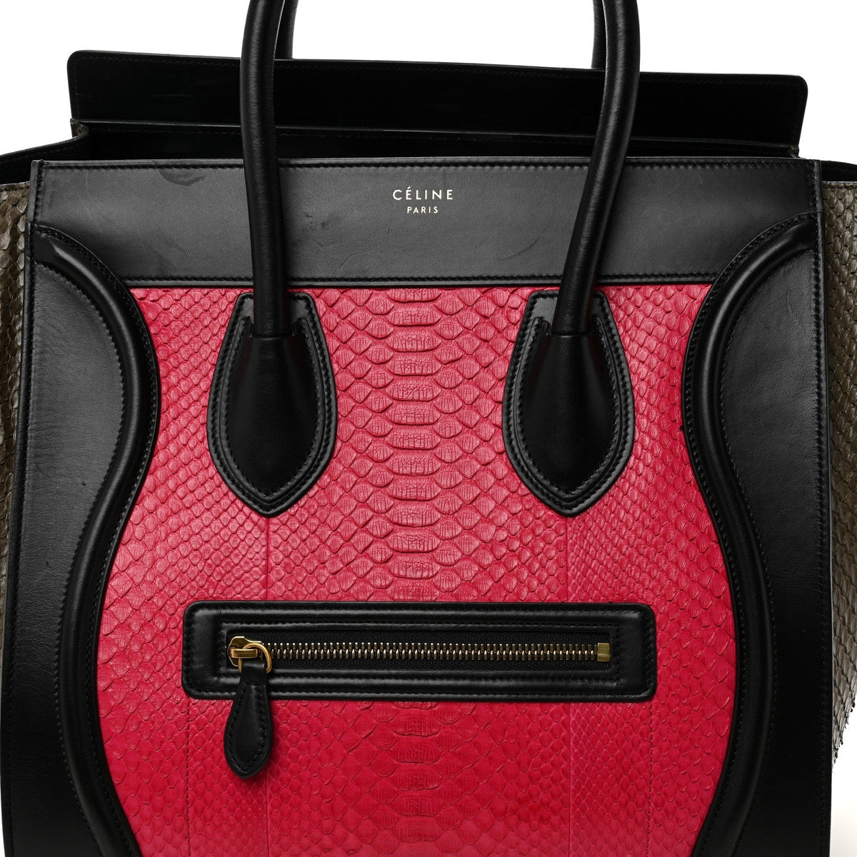 Snakeskin Smooth Calfskin Mini Tri-Color Luggage Fuchsia