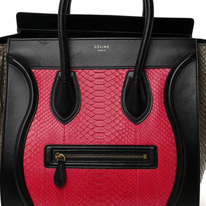 Snakeskin Smooth Calfskin Mini Tri-Color Luggage Fuchsia
