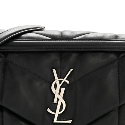 Lambskin Quilted Medium Loulou Puffer Monogram Chain Satchel Black