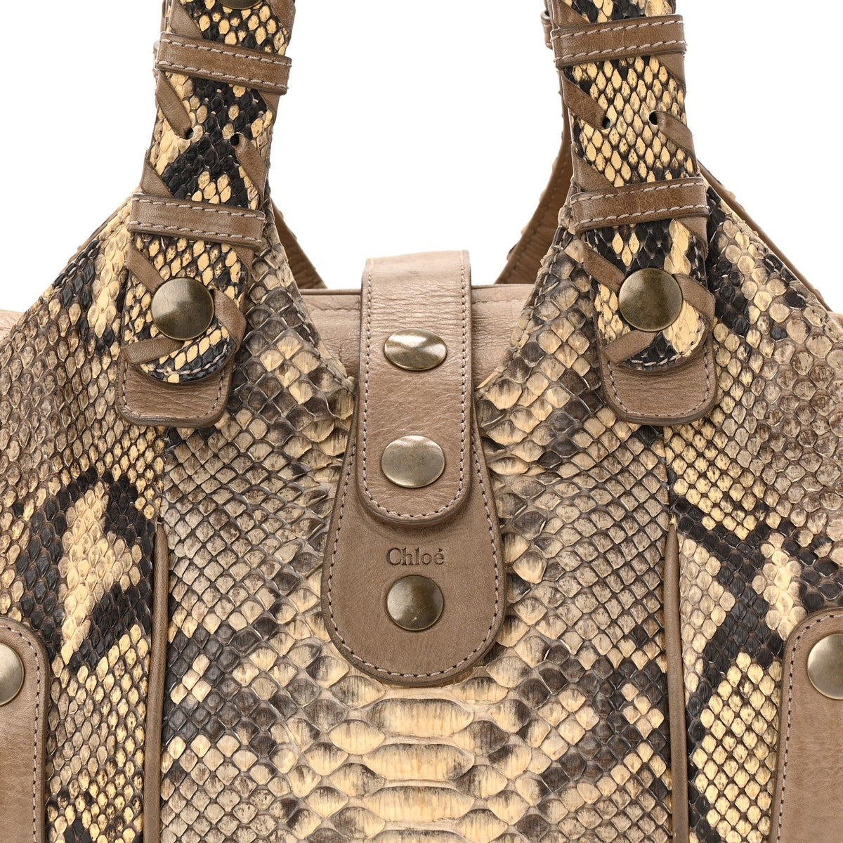 Snakeskin Calfskin Silverado Shoulder Bag Beige