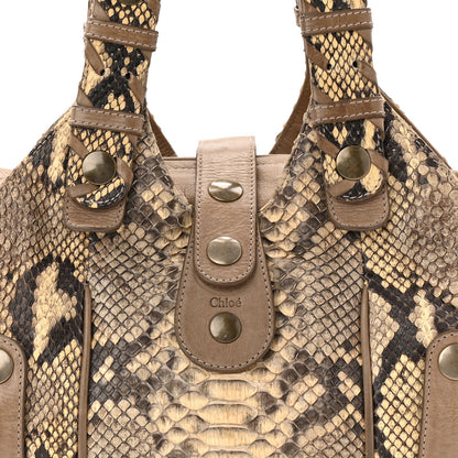 Snakeskin Calfskin Silverado Shoulder Bag Beige