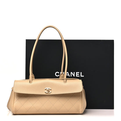 Grained Calfskin Stitched Urban Essentials Small Shopping Bag Beige