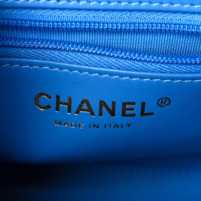 Shiny Aged Calfskin Quilted Nano Kelly Shopper Blue