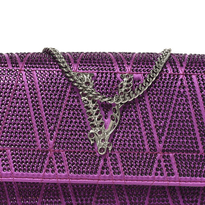 Satin Crystal Virtus Chain Clutch Purple