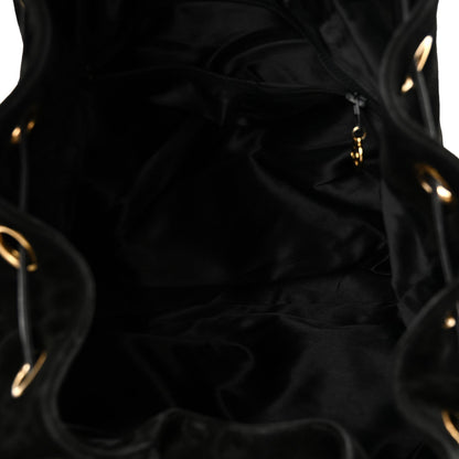 Suede CC Drawstring Backpack Black