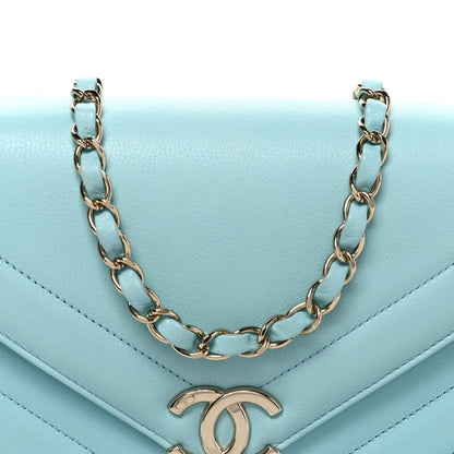Calfskin Quilted Chevron Envelope Flap Turquoise