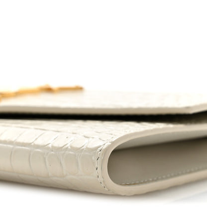 Calfskin Crocodile Embossed Monogram Uptown Chain Wallet Crema Soft