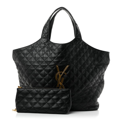 Lambskin Quilted Maxi Icare Shopping Tote Black