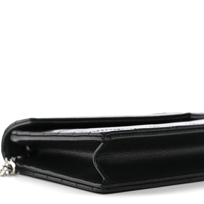 Grain De Poudre Matelasse Chevron Monogram Envelope Chain Wallet Black
