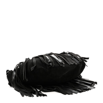 Suede Calfskin Fringe Buffalo Horn Mombasa Hobo Black