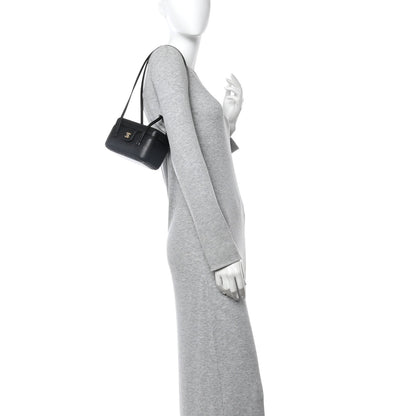Shiny Caviar Preppy Coco Long Vanity With Strap Black