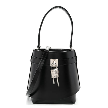 Box Calfskin Shark Lock Bucket Bag Black