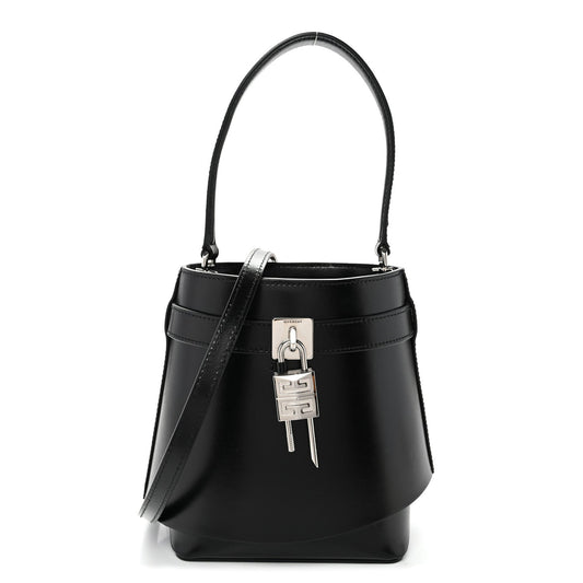 Box Calfskin Shark Lock Bucket Bag Black