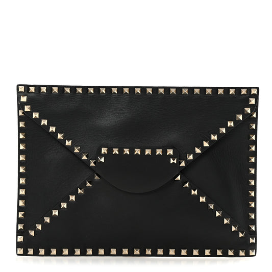 Vitello Untitled Rockstud Envelope Clutch Black
