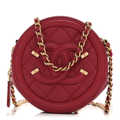 Caviar Quilted Round Filigree Crossbody Red